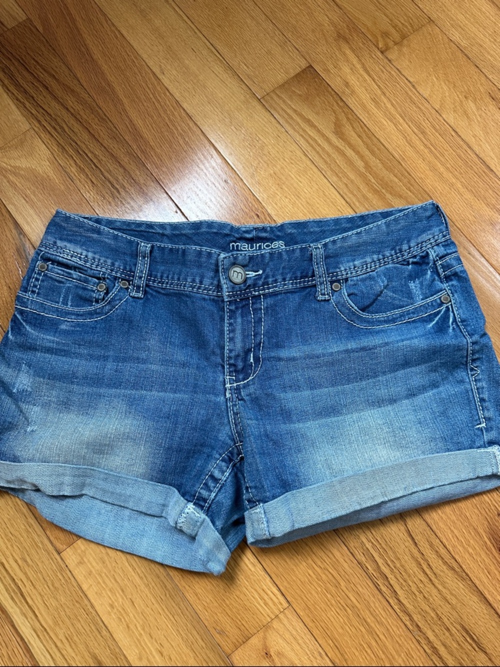 Maurices Medium Blue Denim Rolled-Hem Shorts